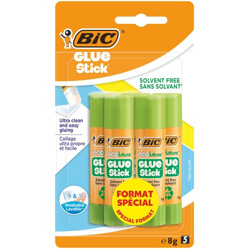 Bic Ecolutions Glue Stick Washable and Solvent Free 8g (Pack 5)