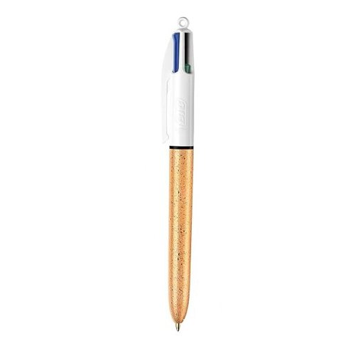 Bic 4 Colours Party Champagne Effect Barrel Ballpoint Pen 1.0mm Tip 0.32mm Line Black/Blue/Green/Red Ink (Pack 12)